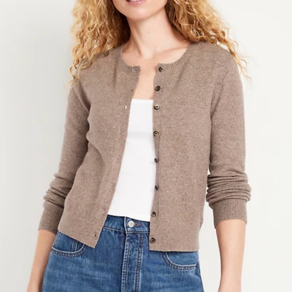 Old Navy Sosoft Cropped Crewneck Cardigan Sweater - Driftwood Heather